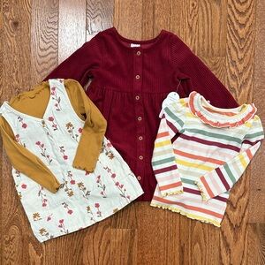 2T EUC | Girls' Burgundy Dress and Floral Outfit Set